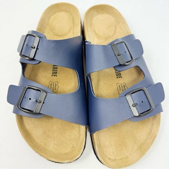 Cushionaire LANE Blue Nappa Leather Suede Pad Double Strap Slide Sandal - Picture 10 of 16